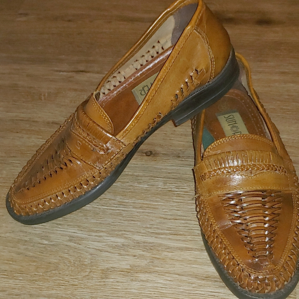 Mens brown leather loafers size 8